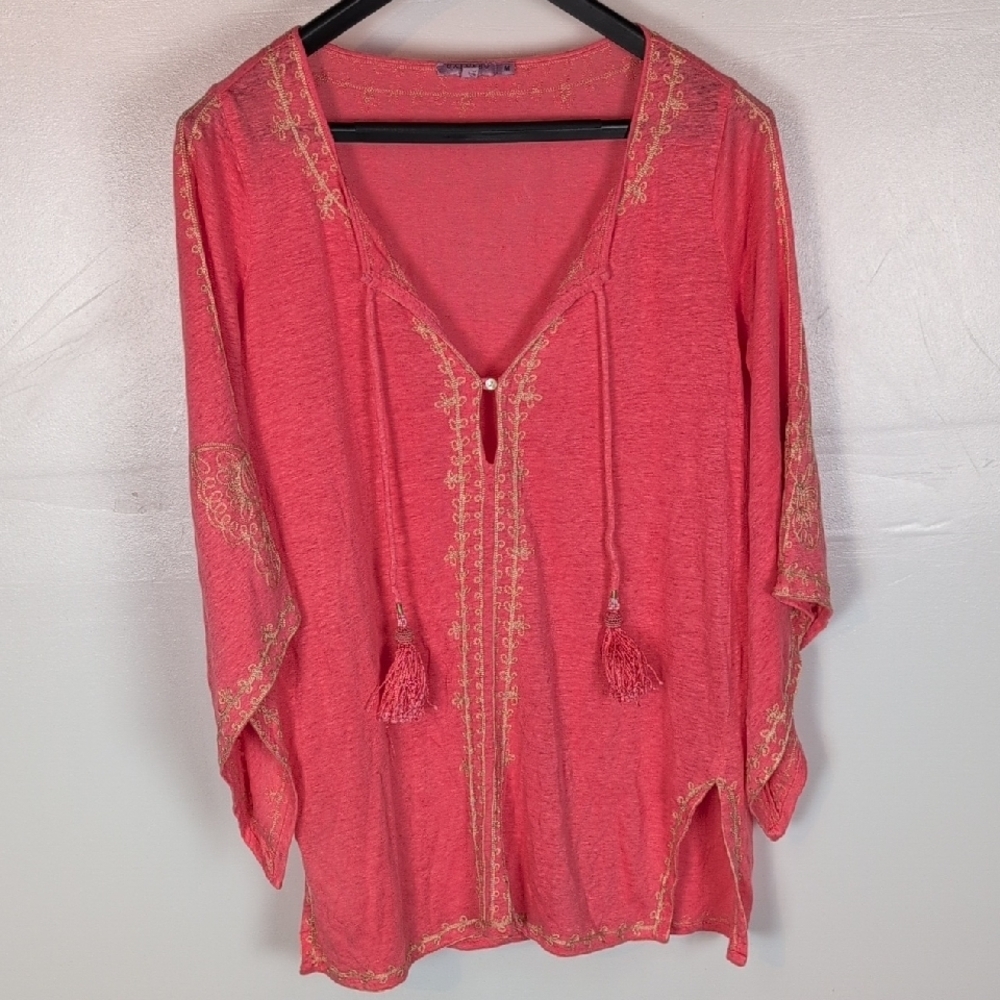 Calypso St. Barth Coral Tassel Embroidered Beach Coverup